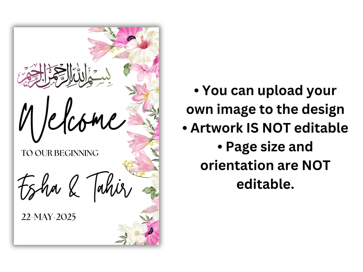 Nikkah Wedding Welcome Sign, Digital Wedding Sign, Nikkah sign, Printable Nikkah Ceremony Decorations, Islamic Marriage Ceremony. WS14