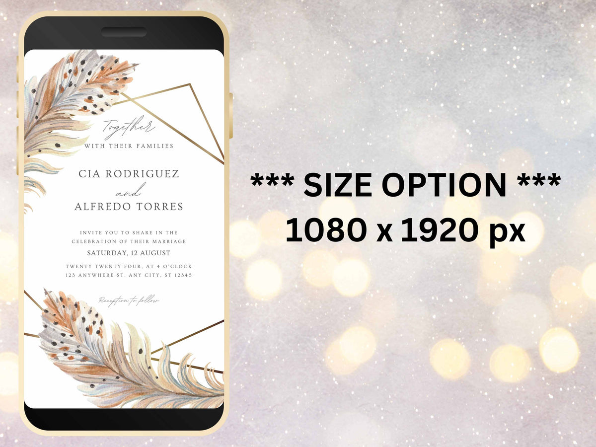 Boho Electronic Wedding Template, Phone Wedding Invitation Electronic, Text Message Invitation, Digital Wedding Invitation, WEI7