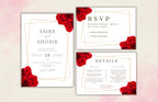 Elegant Red Rose Wedding Invitation Suite, Red Rose Wedding Invitation with Gold Frame, Printable Suite, Burgundy Editable Rsvp. WI99