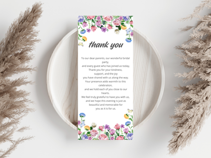 Wedding Thank you Card, Menu Card, Table Card. WI303
