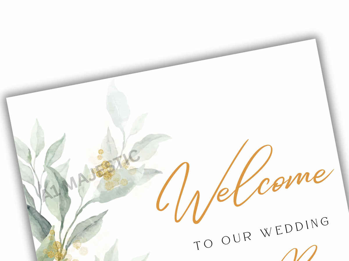 Green Leaves Wedding Welcome Sign Template, Greenery wedding welcome sign printable, Wedding welcome sign download. WS10
