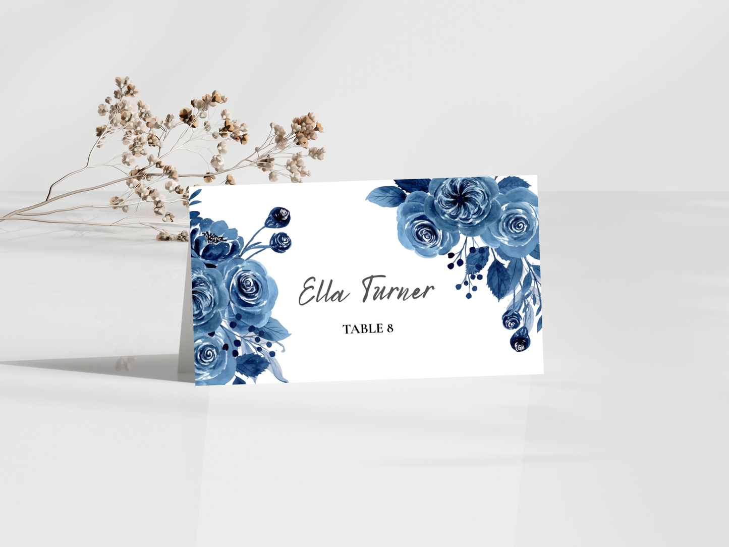 Blue Floral Wedding Menu & Thank You Card Set, Editable Template, Place Card.WI213