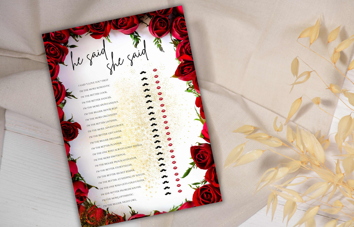 Red Rose He Said She Said, Bridal Shower Game, Printable Bridal Shower, Floral Bridal Shower Editable Games, Red Rose Bridal Shower. WS54