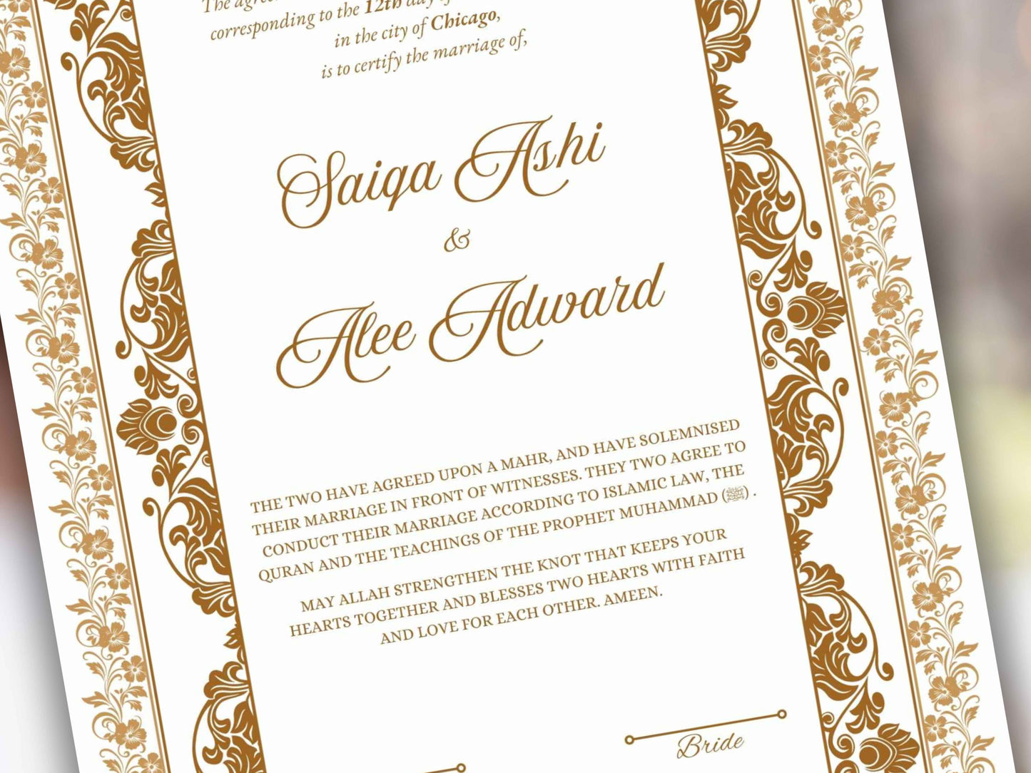 Nikkah Certificate Digital, Nikkah Contract, Editable Nikkah Nama | Islamic Wedding Contract, Muslim Marriage Certificate. NN282