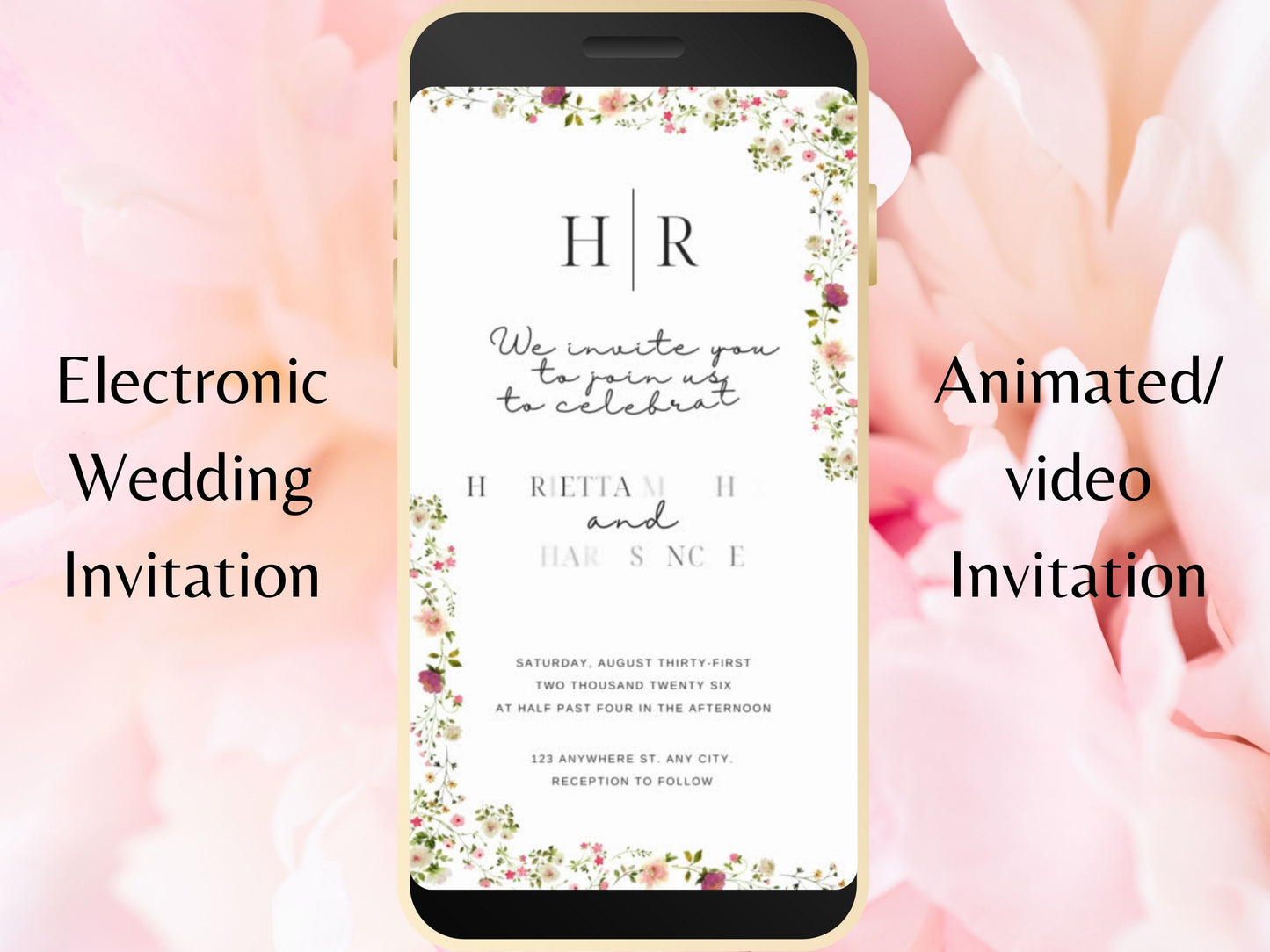 Wildflower Wedding Invitation, Electronic Wedding Invite Template , Minimalist Evite, Floral Wedding Evite, Templett. WEI43