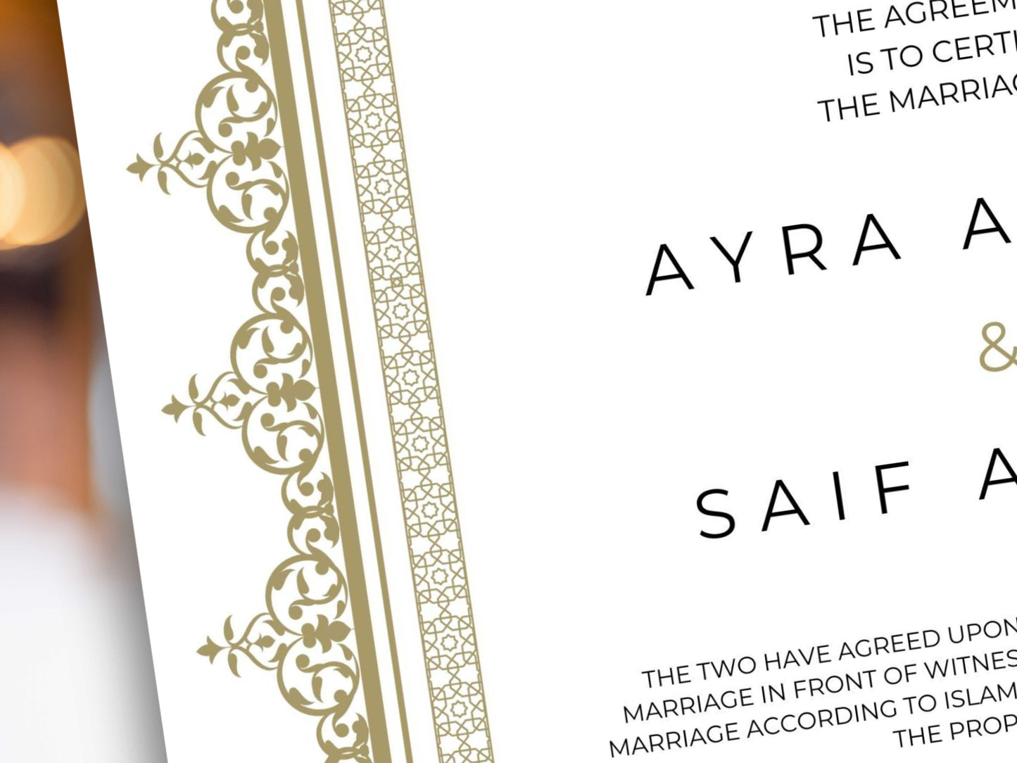 Nikkah Certificate Digital Download Personalised, A4, A3, Template, Muslim Wedding Contract, Instat Download. NN285