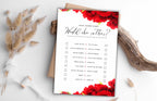 Red Rose Wedding Shower Game, Modern Bridal Shower Game, Editable Text, Modern Editable Game Card, WS47