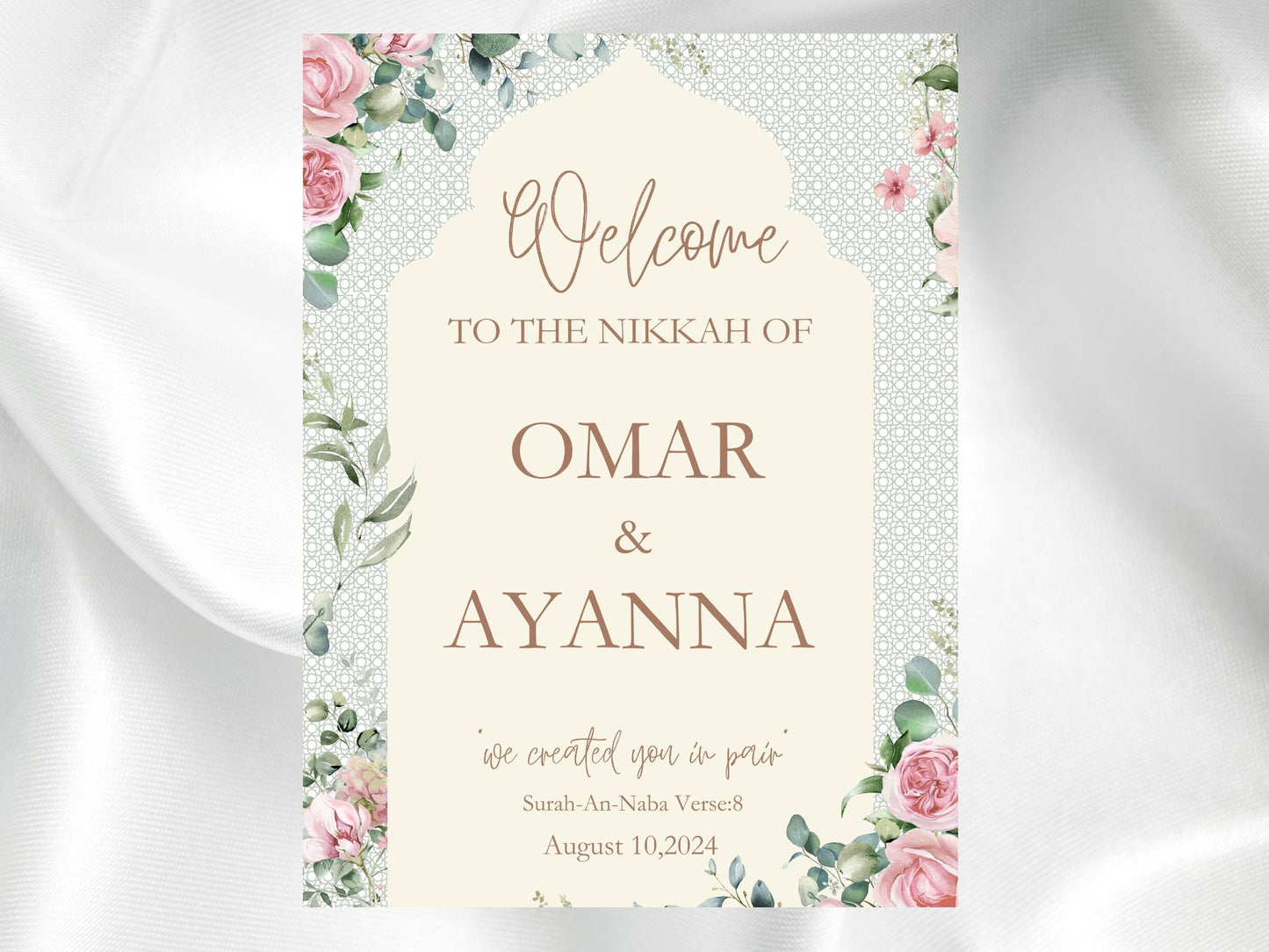 Muslim Wedding Welcome Sign - Islamic Wedding Welcome Sign Digital, Welcome to our Wedding Sign, Nikkah Welcome Poster, Muslim Couple.S17