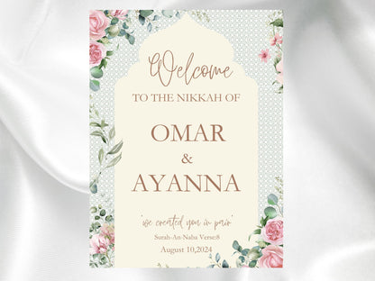 Muslim Wedding Welcome Sign - Islamic Wedding Welcome Sign Digital, Welcome to our Wedding Sign, Nikkah Welcome Poster, Muslim Couple.S17