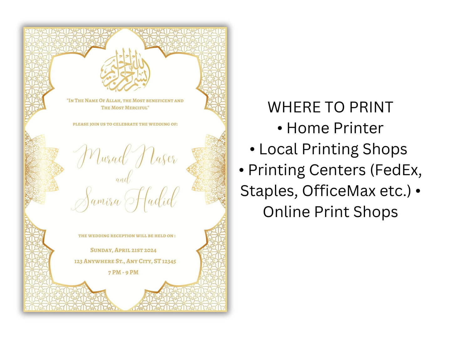 Gold Muslim Wedding Invitation, Nikkah Invitation, Muslim Wedding Invite, Wedding Invite, Invitation Template, Editable Canva Template, WT54