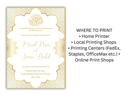 Gold Muslim Wedding Invitation, Nikkah Invitation, Muslim Wedding Invite, Wedding Invite, Invitation Template, Editable Canva Template, WT54