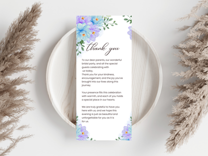 Wedding Thank you Card, Menu Card, Table Card. WI313