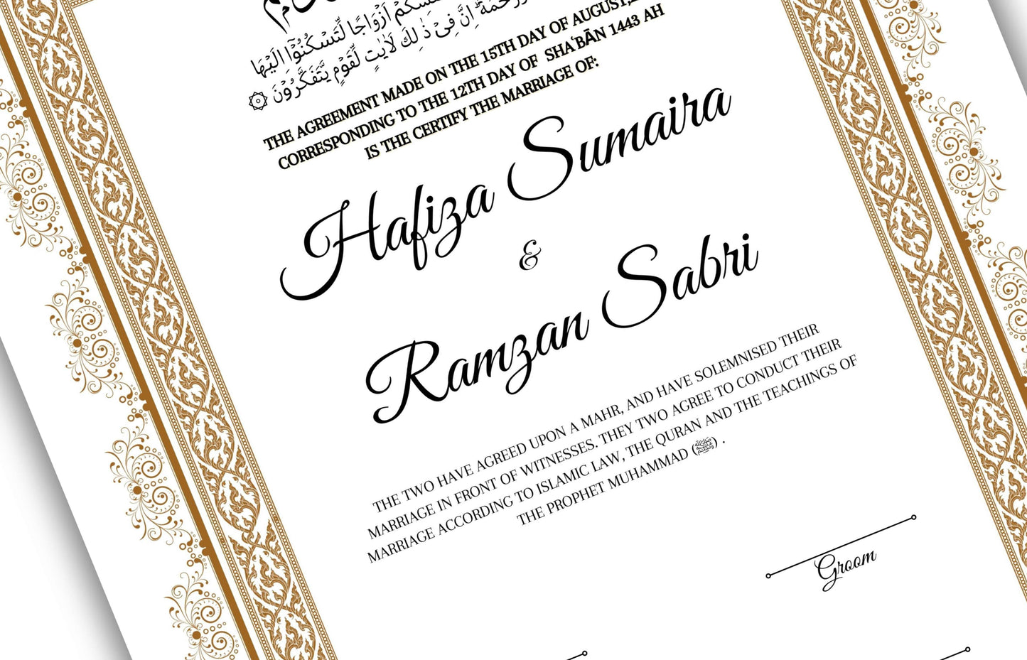 Islamic Marriage Certification | Nikahnama | Contract | Muslim Wedding | Digital Download. NN129