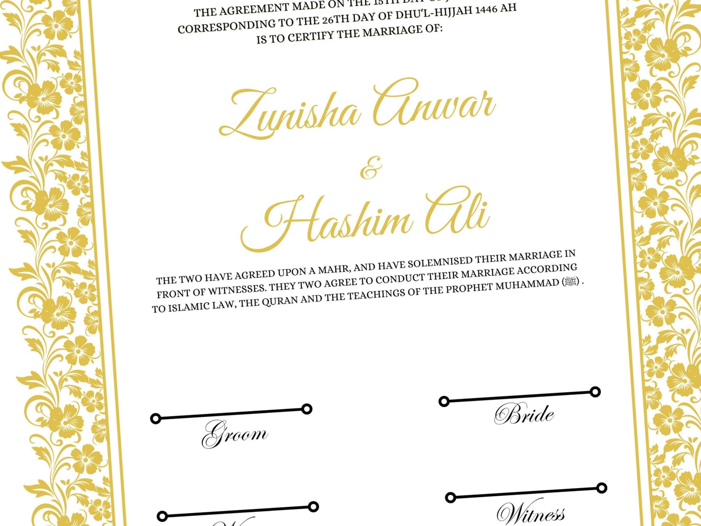 Nikkah Certificate Template, Traditional Islamic Wedding Agreement, Marriage Contract Wedding, Marriage Certificate Template, A4, A3. NN261