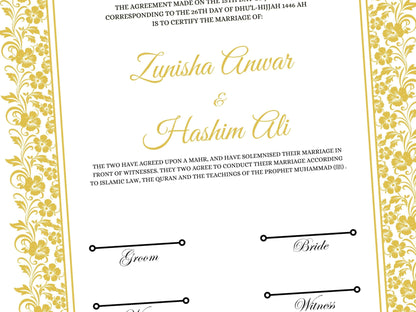 Nikkah Certificate Template, Traditional Islamic Wedding Agreement, Marriage Contract Wedding, Marriage Certificate Template, A4, A3. NN261