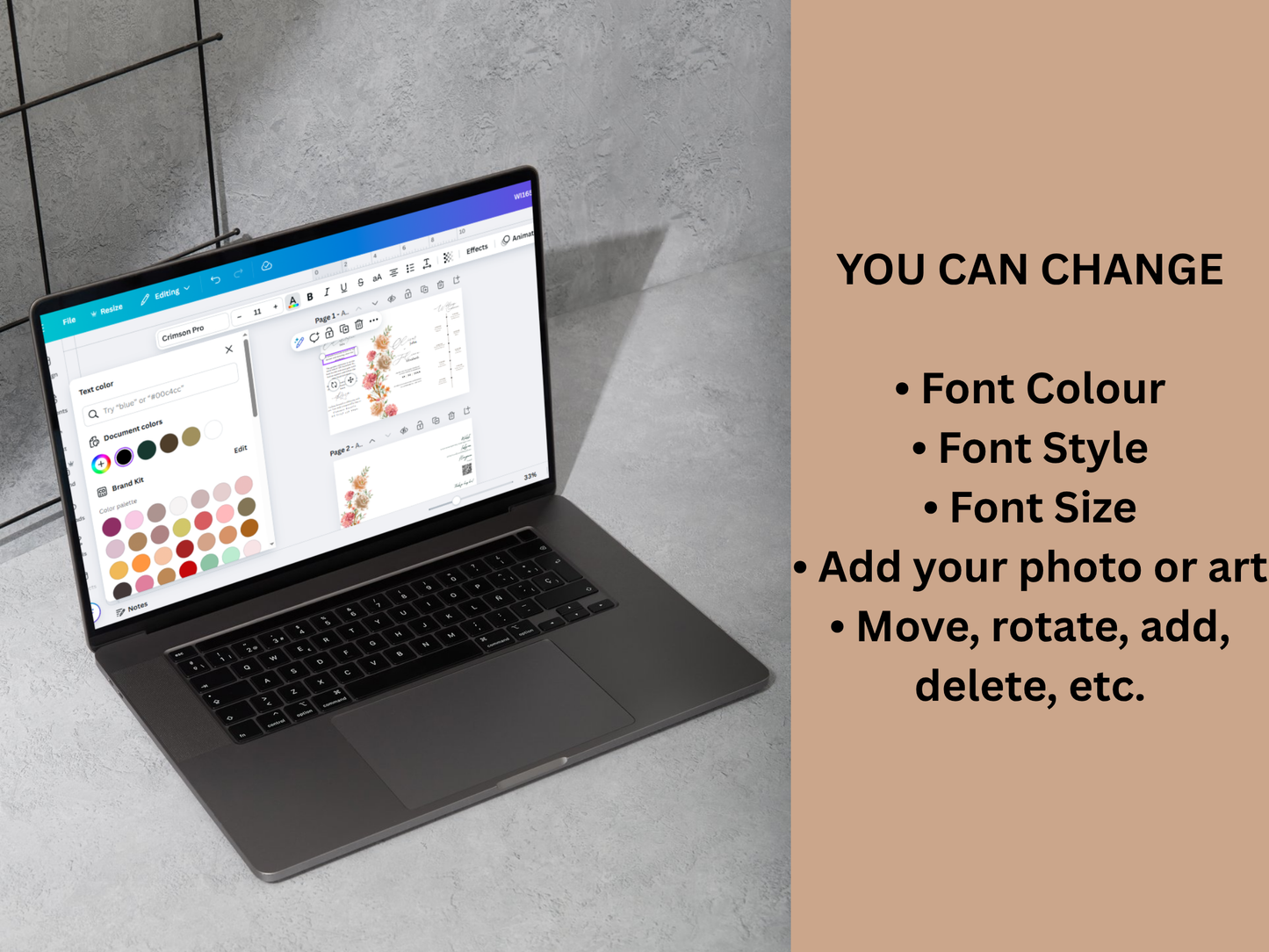 Wisteria Wedding Invitation Bundle, Editable Suite, RSVP, Menu, Details & Thank You Card MTC 423