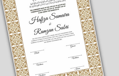 Printable Nikkah Contract Template a3 a4 | Islamic Marriage | PDF Muslim Marriage Contract | Authentic Islamic Wedding Sign Agreement. NN119