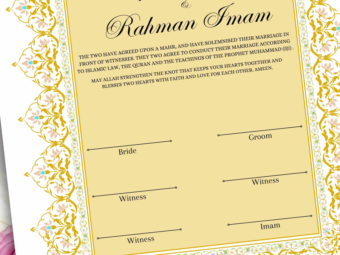 Premium Nikkah Contract , Custom Nikkah Nama | Islamic Wedding Contract, Digital, Printable Nikkah Certificate , Intricate. NT220