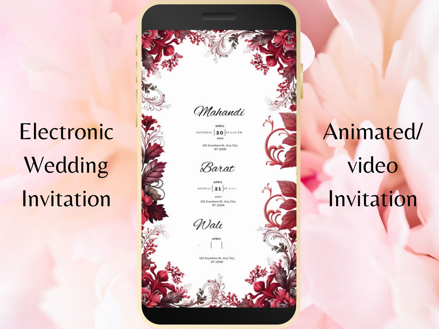 Muslim Wedding Invitation, RedCard Invite, Muslim E-Card, Animated Digital, Template, Digital Wedding Card, Floral Wedding Invitation. WEI28