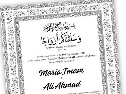 Nikkahnama | A4/A3 Custom Luxury Nikkah Contract | Digital contract | Inspired Luxury Nikkahnama | Nikkah Certificate Pdf Template. NN143