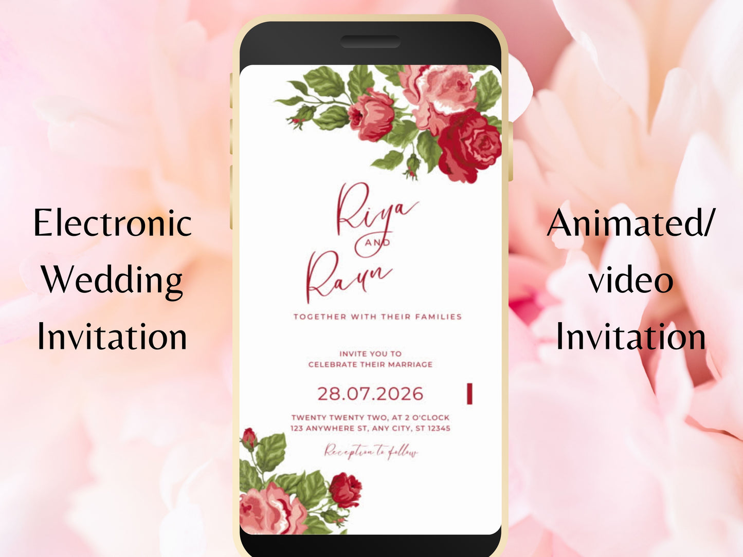 Floral Electronic Save The Date Template, Text Invitation, Minimalist Mobile Invite, Pink Floral Digital Save The Date. WEI32