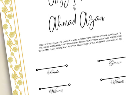 A4/A3 Nikkah Certificate, Customizable Luxury Islamic Nikkah Marriage Contract Certificate, Muslim Wedding Gift. NN257