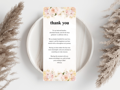 Wedding Thank you Card, Menu Card, Table Card. WI351