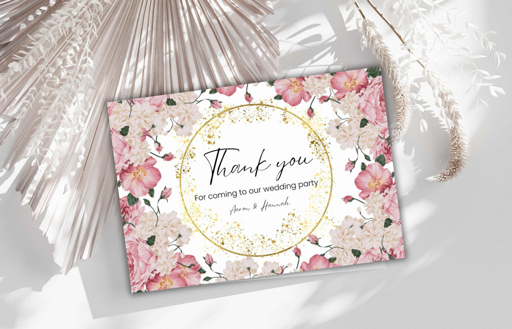 Wedding Thank You Card | DIY Card | Pink Roses Wedding Thank You Cards | Thank You Card Template | Floral Thank You Cards Download. WS43
