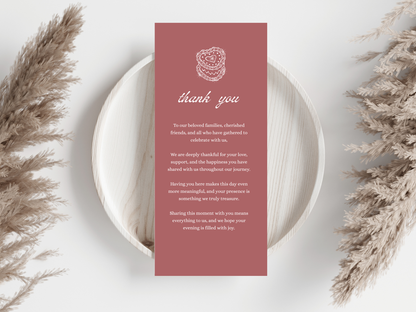 Wedding Thank you Card, Menu Card, Table Card. WI325