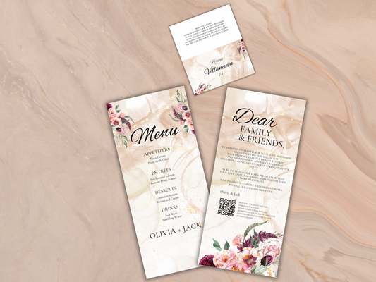 Wedding Menu Card Template, Table Card Thank you Card. WI269
