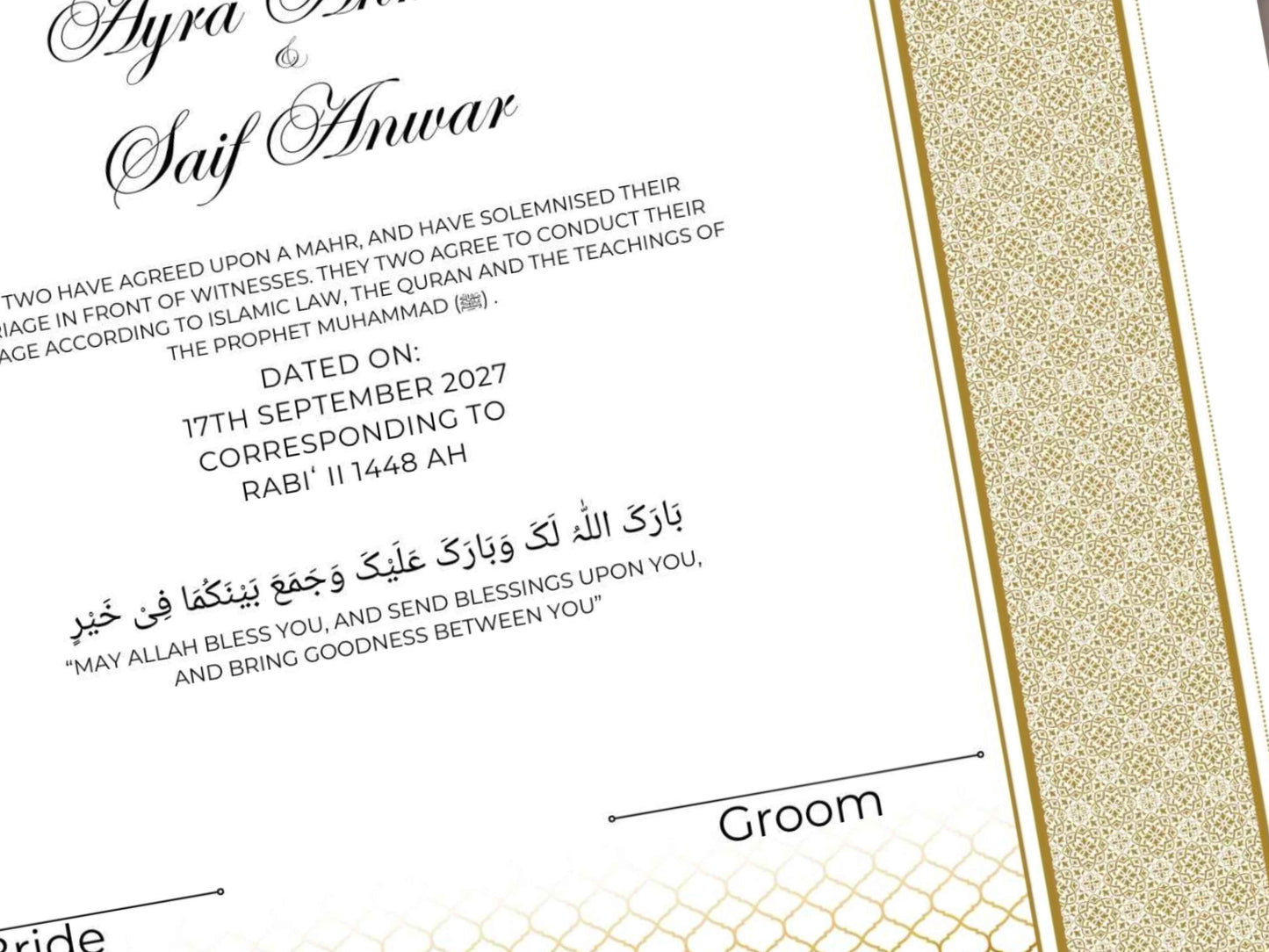Nikkah Certificate Digital Download Personalised, A4, A3, Template, Editable, Nikkah Nama, Nikkah Contract, Muslim Contract. NN286