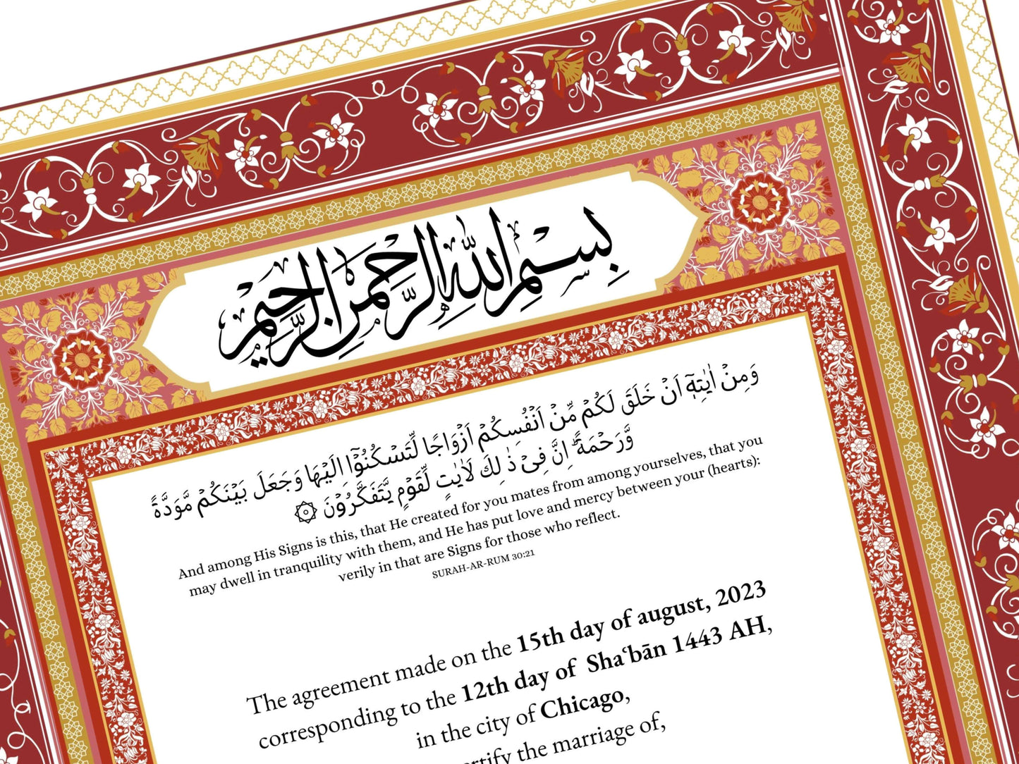 Nikkah Certificate Digital Download Personalised, A4, A3, Template, Muslim Wedding Contract, Instat Download. NN170