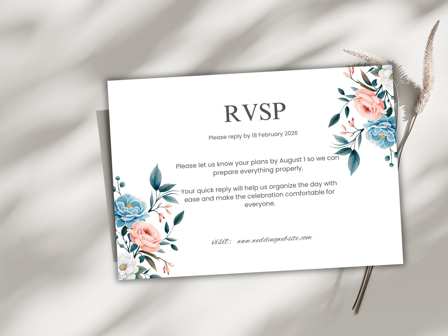 Wedding Invitation Set, RSVP, Dark Floral, Wedding Invitation, Details, Editable, Template, WI237