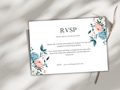 Wedding Invitation Set, RSVP, Dark Floral, Wedding Invitation, Details, Editable, Template, WI237