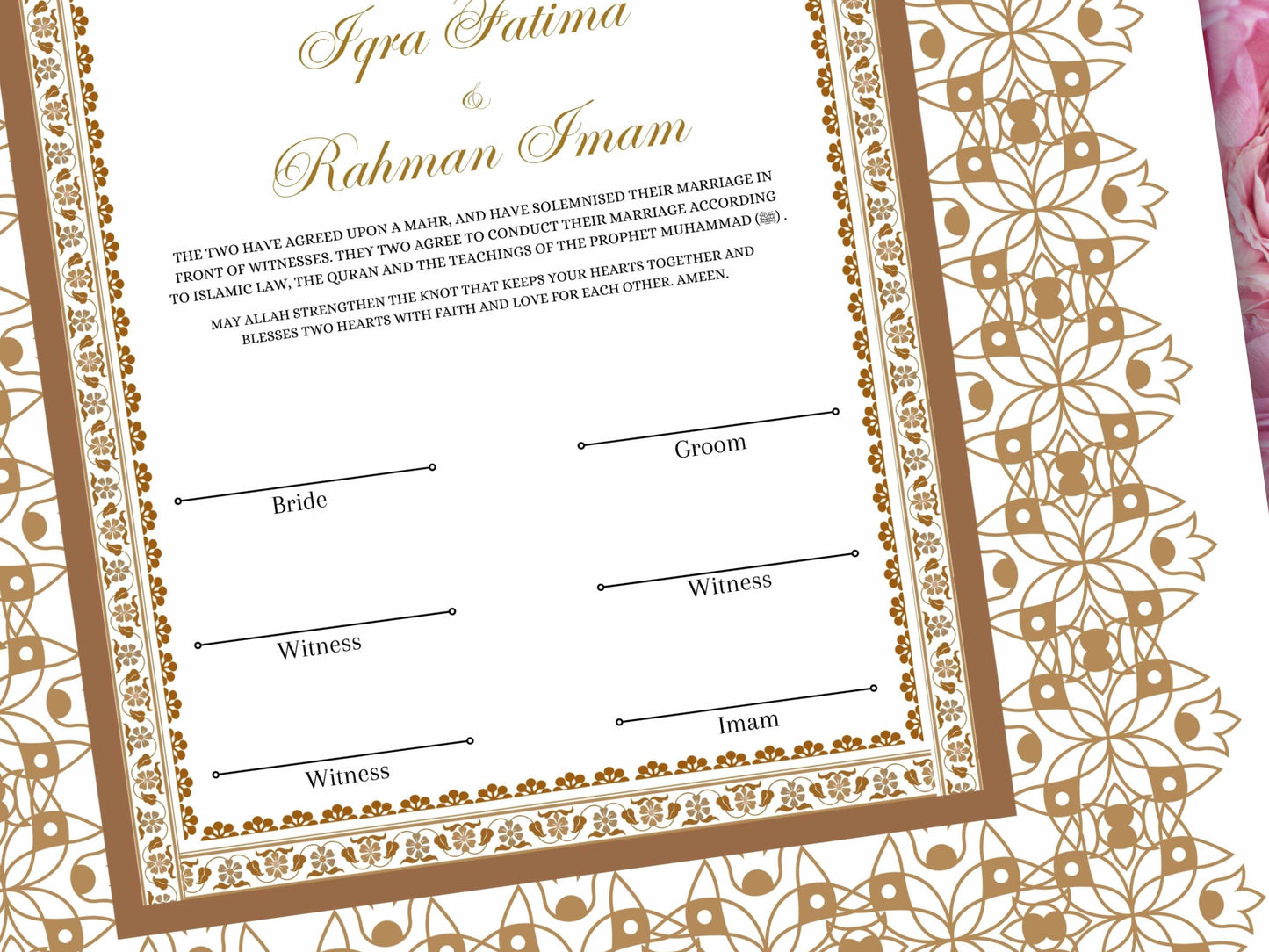 Luxury Nikkah Certificate in Pdf Format, Digital Download Nikkah Contract, Traditional Islamic Wedding Agreement. NT216