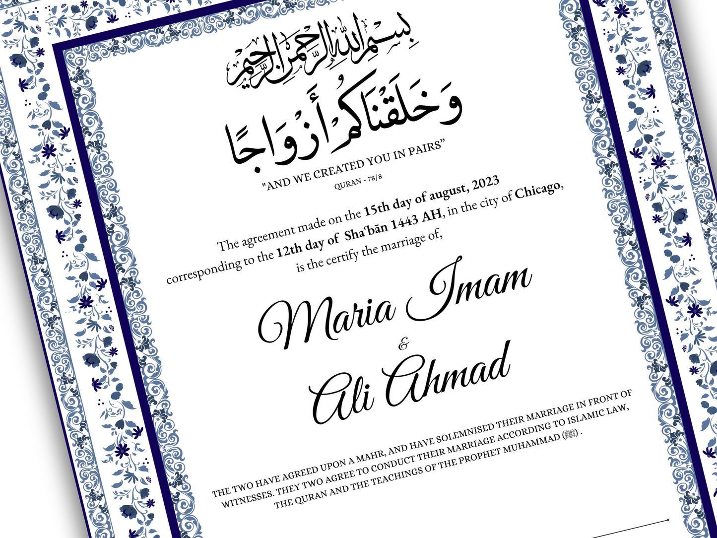 Nikkah Certificate Digital Download Personalized, Luxury  Nikkah Contract, Islamic Wedding Contract, Personalized Muslim Wedding Gift. 147