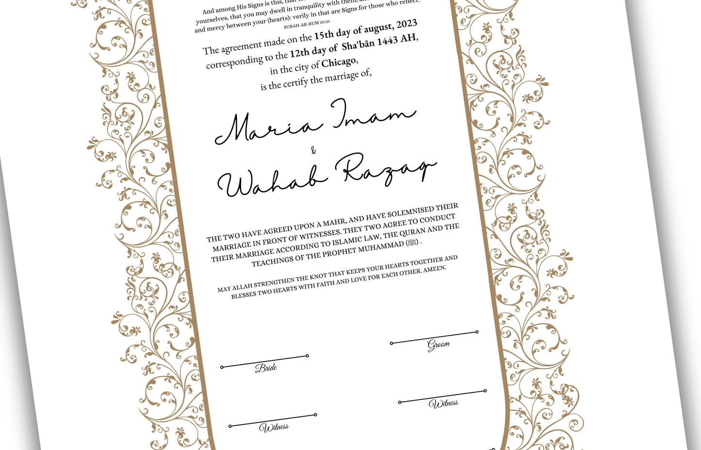 A4/A3 Nikkah Contract, Digital Printable Personalised Customised Nikkah Certificate, Digital Download, Islamic Marriage Contract. NN150