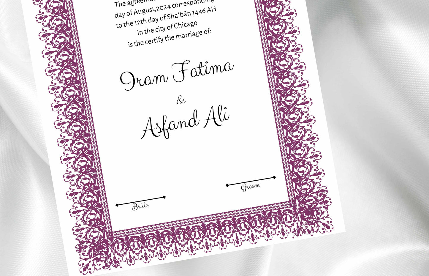 Nikkah nama, Nikahnama Muslim, Digital Download. NN100