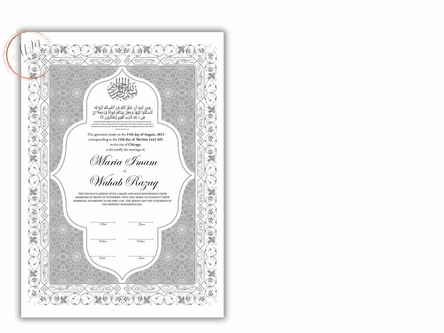 Nikkah Contract Template,Printable Nikkah Contract,Editable Nikkahnama, Muslim Wedding Certificate,Digital Download. NN190