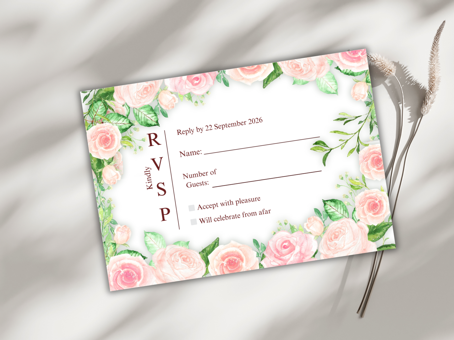 Wedding Invitation Bundle, RSVP, Thank You Card, Table Card, Menu Card, Reception Card, Details Card. WI262