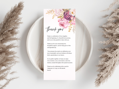 Elegant Reception Menu Template, Table, Thank you, Editable Templates MTC414