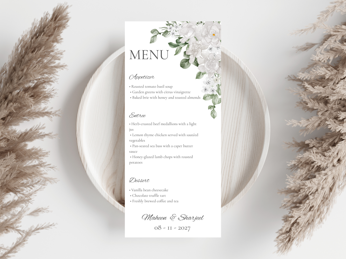 Wedding Menu | Editable Printable Table Place Card. WI205