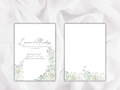 White Rose Wedding Invitation Template, Printable Wedding Invitation, White Flowers Invitation, White and Green RSVP, Details. WT84