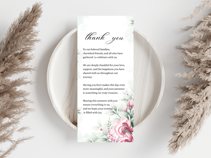 Wedding Thank you Card, Menu Card, Table Card. WI337
