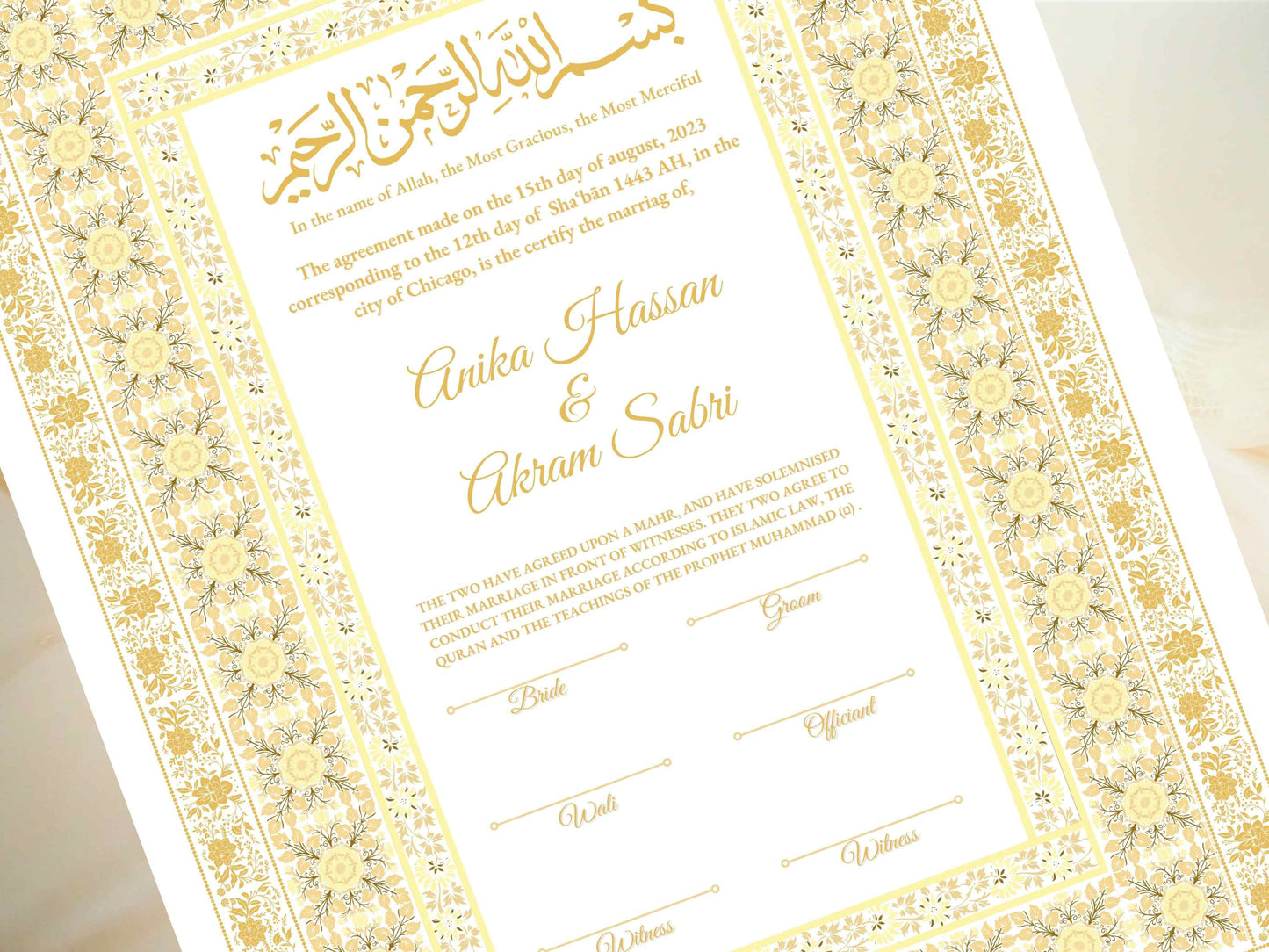 Nikkah Certificate, Nikkah Islamic Marriage Certificate, Printable, Nikkah Contract, Editable, Digital Download. NN18