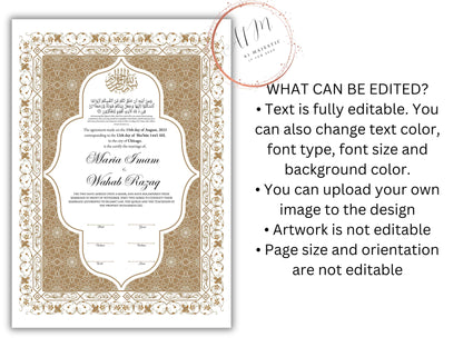 Nikkah Certificate Digital Download Personalized, Luxury Nikkah Contract, Islamic Wedding Contract, Personalized Muslim Wedding Gift. NN188