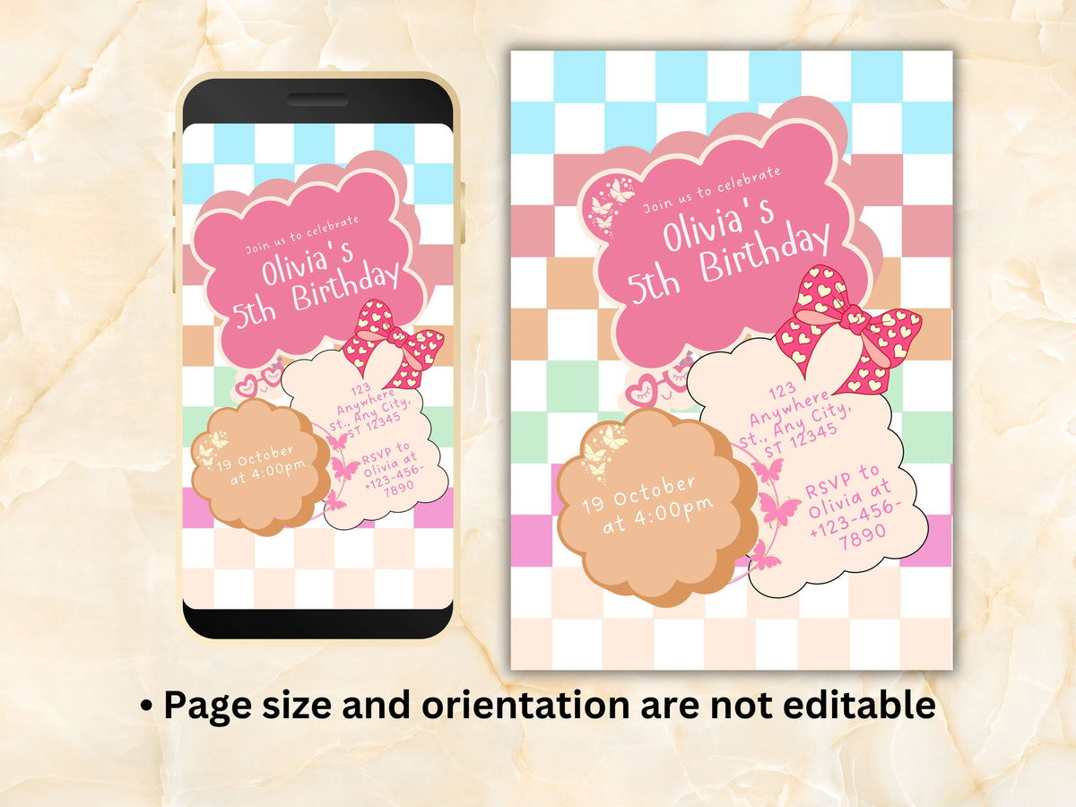 Pink Birthday Invitation Template, Birthday Evite, Groovy Retro Birthday Invite, Birthday Electronic Invite, Editable, Party Template,WEIB85