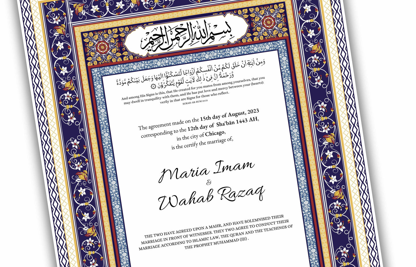 Nikkahnama | Custom Luxury Nikkah Contract | Mughal | Mughal | Inspired Luxury Nikkahnama | Nikkah Certificate in Pdf Template. NN184