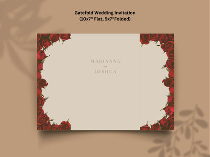 Elegant Red Rose Gatefold Wedding Invitation | Romantic Floral Wedding Card | Printable Wedding Invite with Schedule & RSVP. WI139