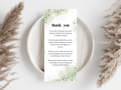 Wedding Thank you Card, Menu Card, Table Card. WI329